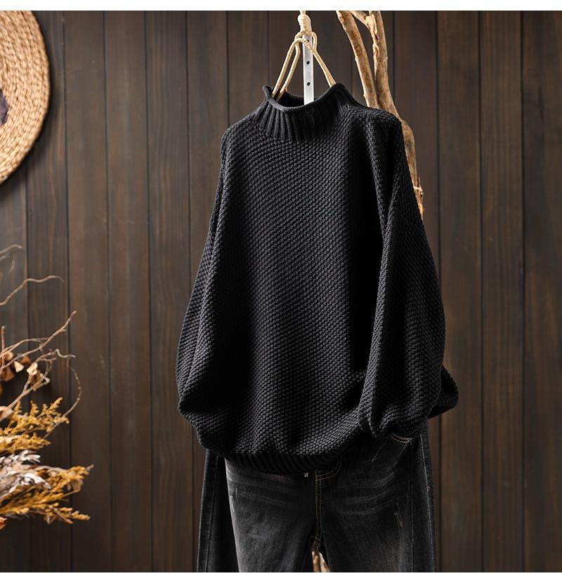Dames Trui Oversized – Waffle Knit – Hoge Hals – Dolman Mouwen – Geribde Boorden