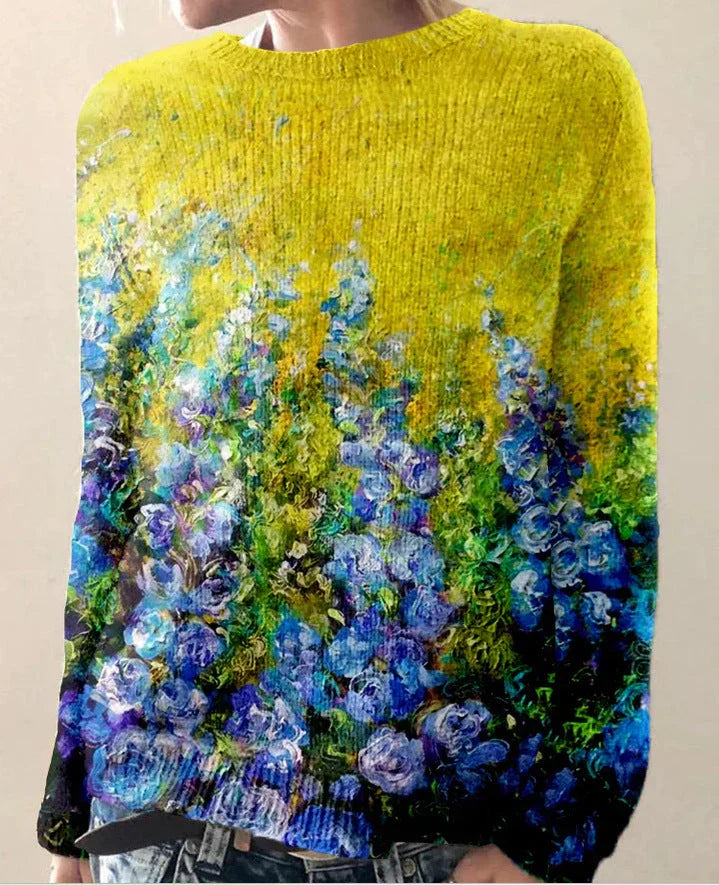 Dames Sweatshirt – Wol – Relaxte Pasvorm – Geborduurde Bloemen – Lange Mouw Casual