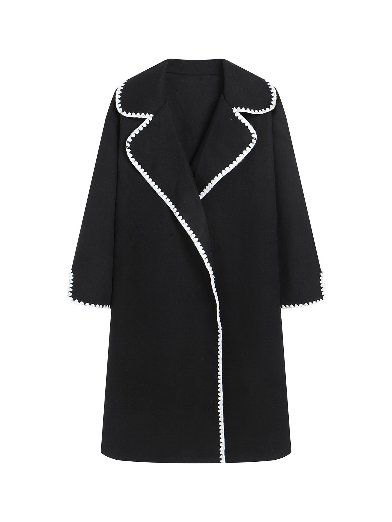 Dames Windbreaker Jas – Oversized Pasvorm – Wol – Volledig Lang – Schelp Borduursel