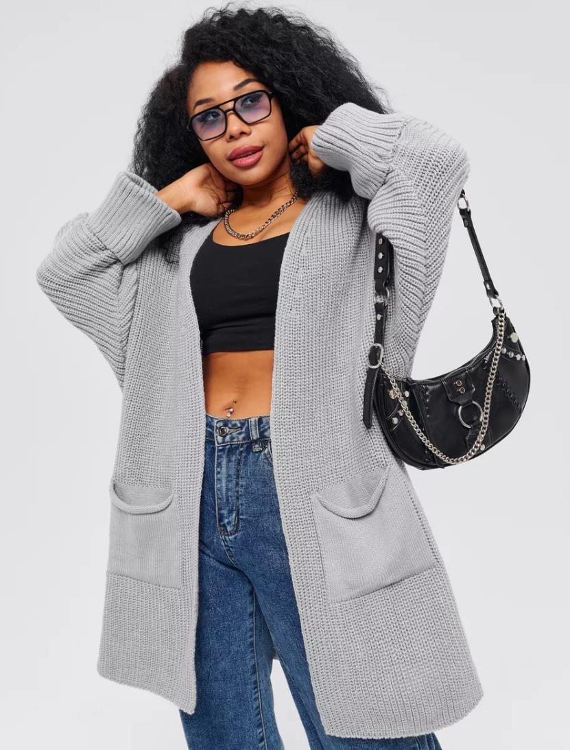 Dames vest – Oversized pasvorm – Gebreid – Ribmouwen – Open voorkant – Met zakken