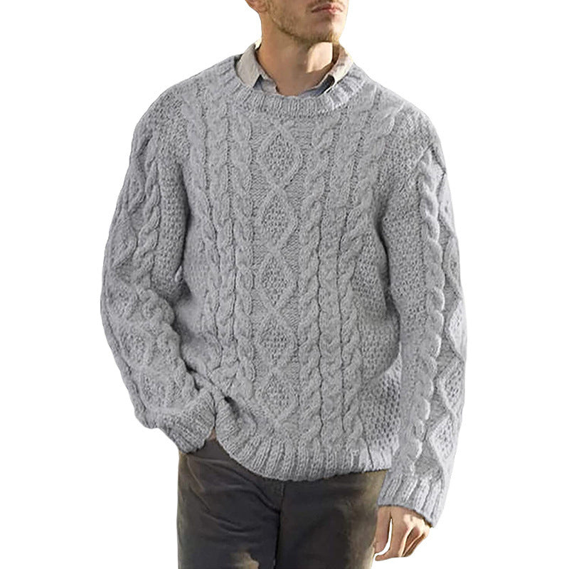 Men's sweater – Oversized fit – Chunky knit – Cable pattern – Round neck long sleeve