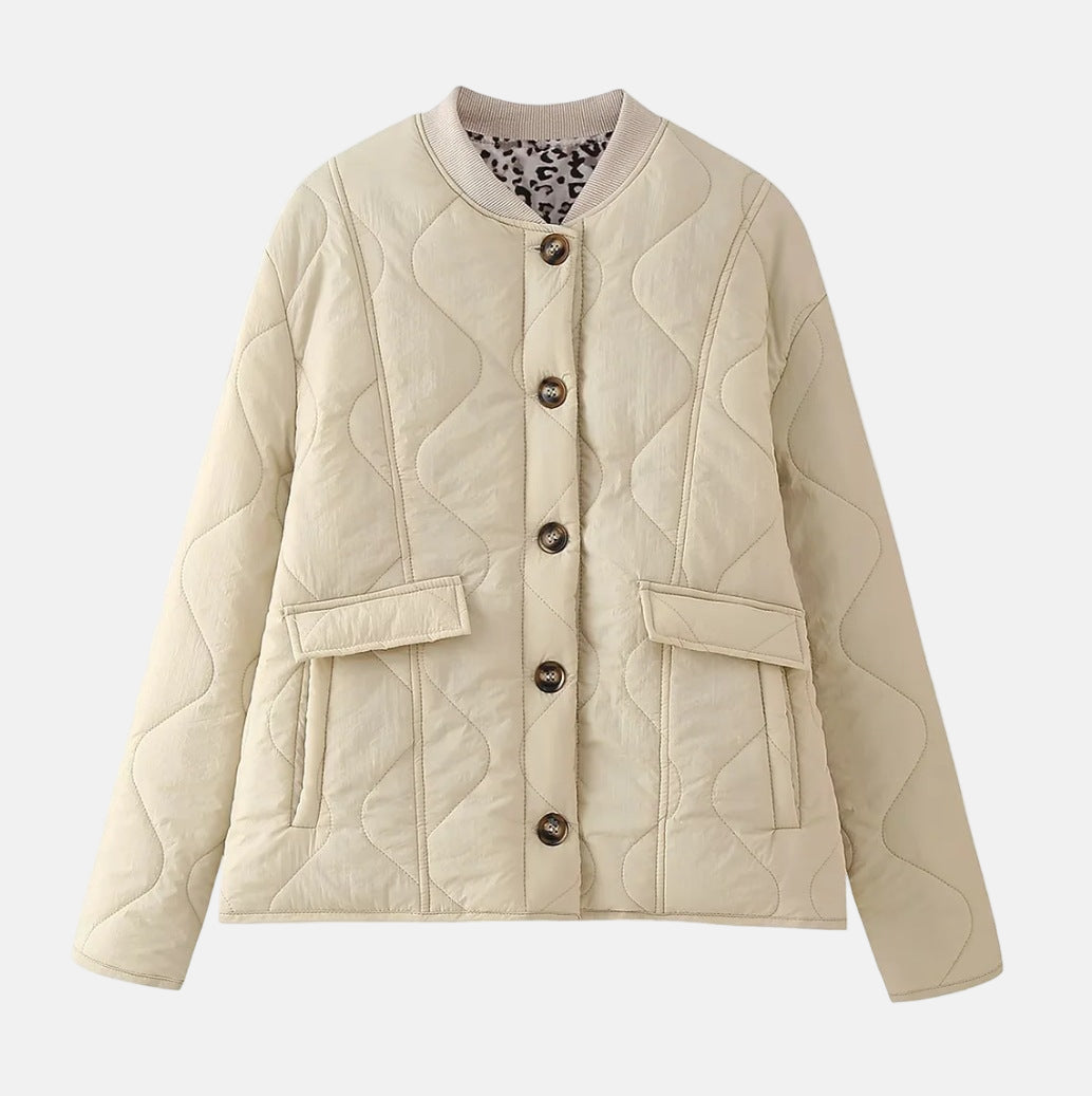 Women’s Quilted Jacket - Reversible Leopard Print - Oversized Casual Outerwear