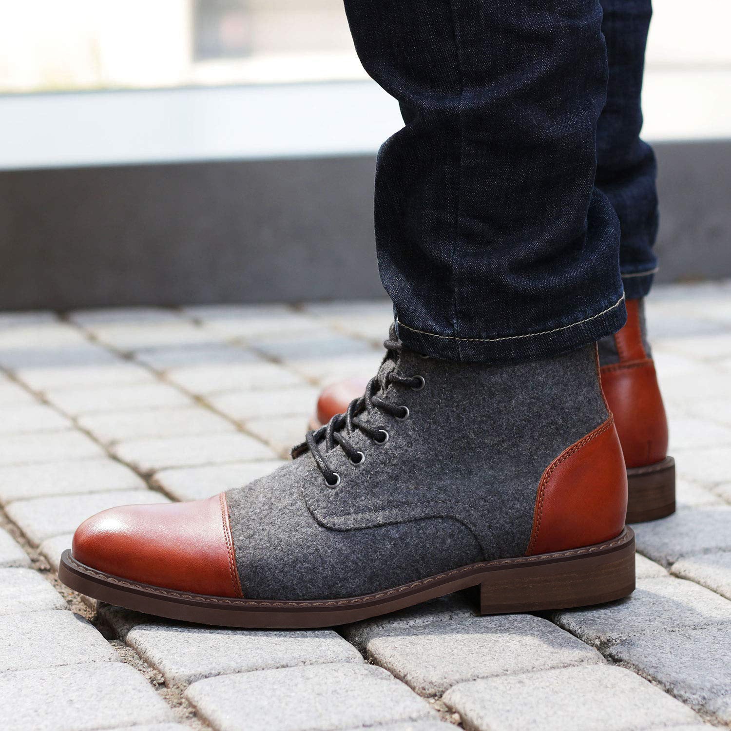 Heren Hoge Sneakers – Klassieke Pasvorm – Vetersluiting – Mix van Leer en Textiel
