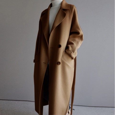 Ladies Overcoat – Wool – Oversized Fit – Double Row Buttons – With Belt
