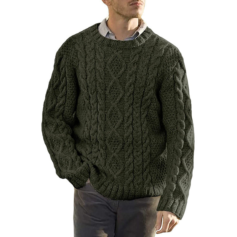 Men's sweater – Oversized fit – Chunky knit – Cable pattern – Round neck long sleeve