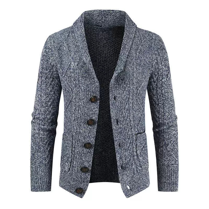 Men's Cardigan – Wool Cable Knit – Regular Fit – Shawl Collar – Button Closure – Pockets