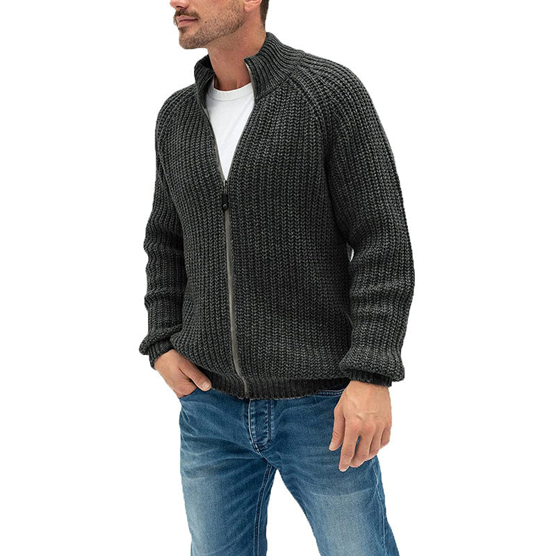 Heren Cardigan – Wol Breisel – Normale Pasvorm – Ritssluiting – Hoge Kraag – Raglanmouw