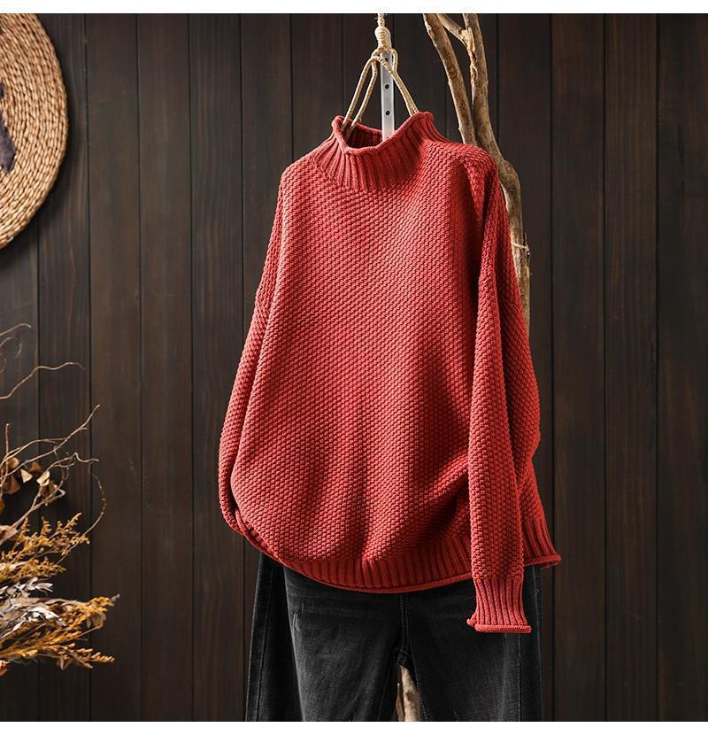 Dames Trui Oversized – Waffle Knit – Hoge Hals – Dolman Mouwen – Geribde Boorden