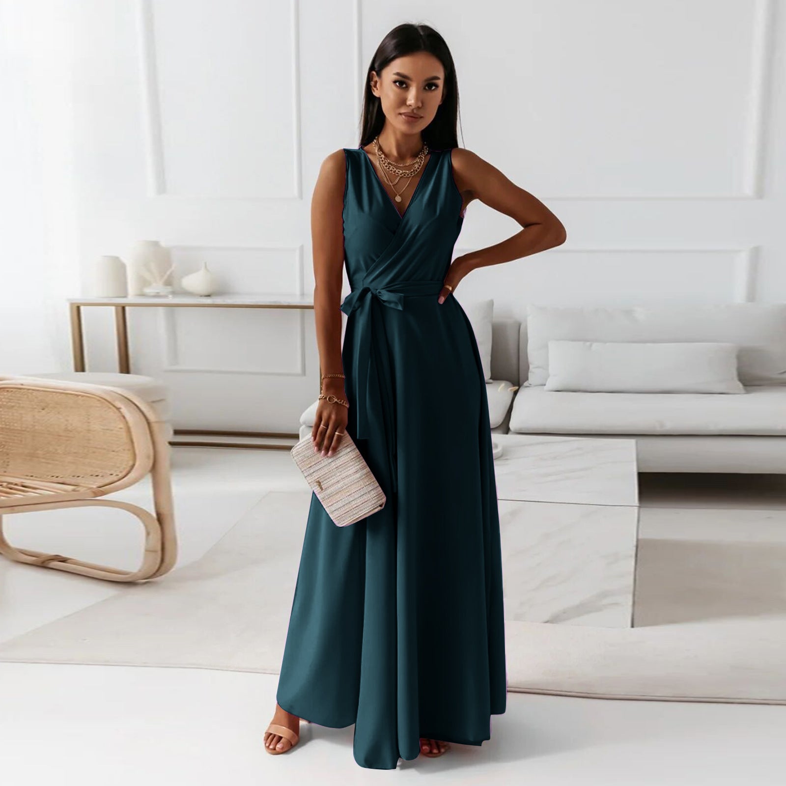 Stijlvolle Dames Maxi Jurk met V-hals