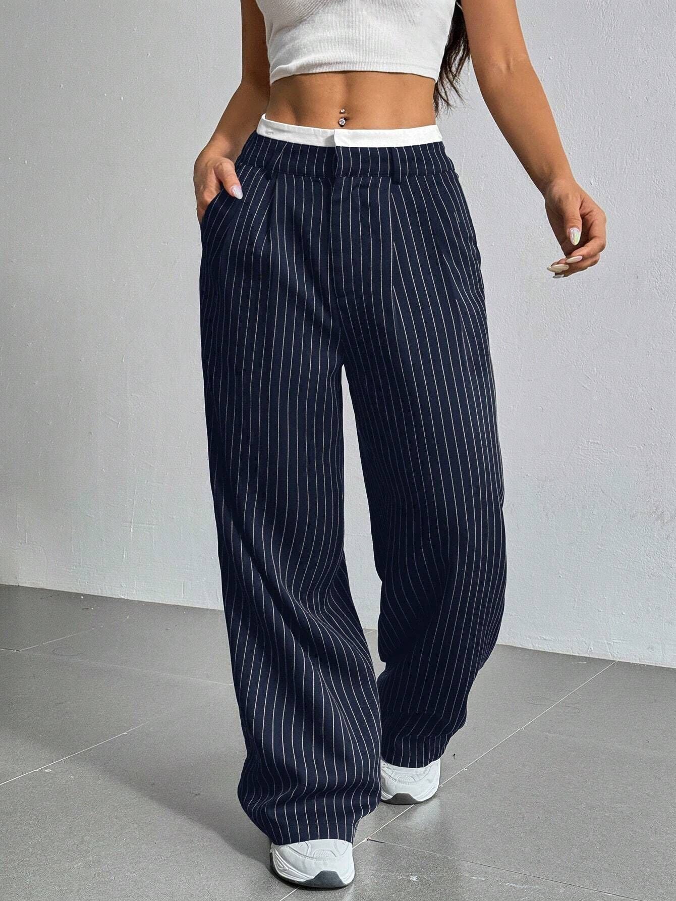 Elegante Wijde Pinstripe Broek voor Dames