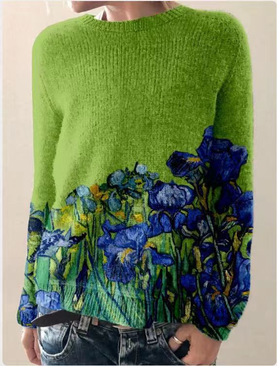 Dames Sweatshirt – Wol – Relaxte Pasvorm – Geborduurde Bloemen – Lange Mouw Casual