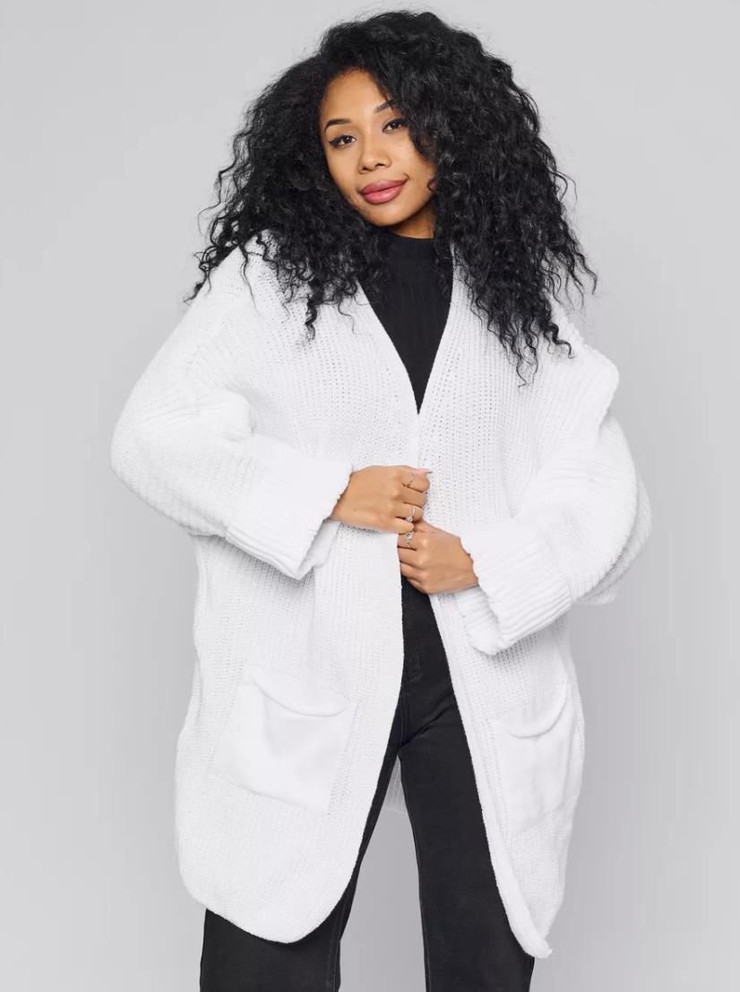 Dames vest – Oversized pasvorm – Gebreid – Ribmouwen – Open voorkant – Met zakken