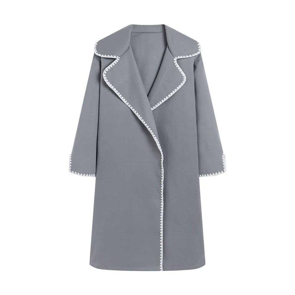 Dames Windbreaker Jas – Oversized Pasvorm – Wol – Volledig Lang – Schelp Borduursel
