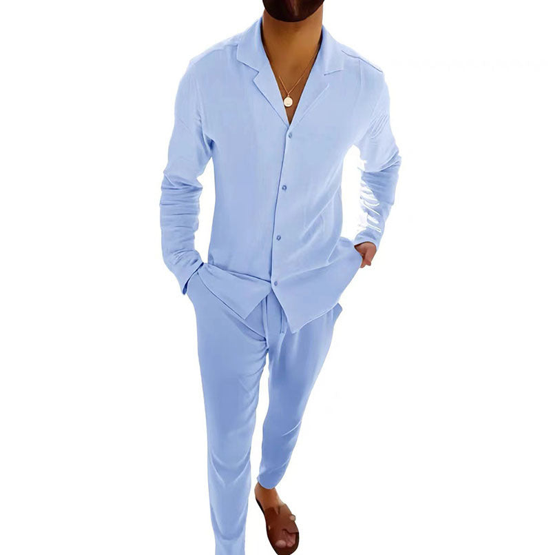 Stijlvolle Heren Shirt en Broek Set – Relaxte Pasvorm, Ademend Linnen Blend