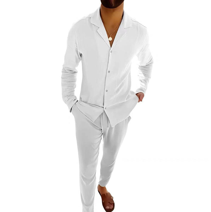 Stijlvolle Heren Shirt en Broek Set – Relaxte Pasvorm, Ademend Linnen Blend