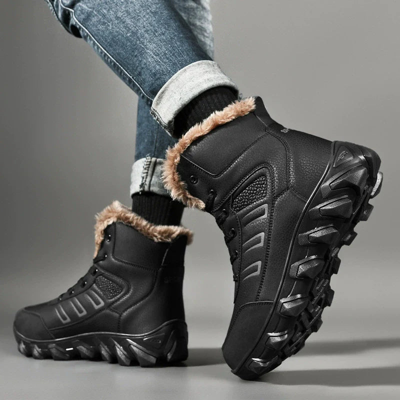 Men's High Boots – Faux Fur Lining – Rubber Sole – Lace-up Closure – Sturdy Fit