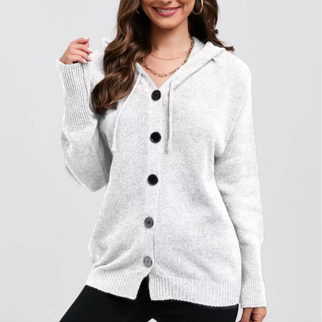 Dames Vest met Capuchon – Gebreid – Relaxte Pasvorm – Knoopsluiting – Ribboorden