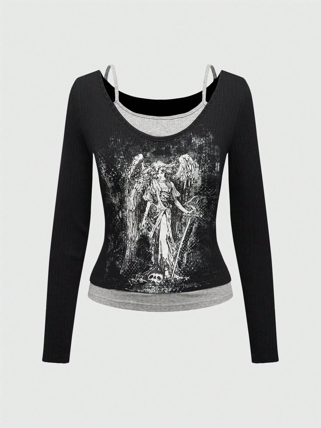 Dames Off-Shoulder Top met Kantlaag en Grafische Print