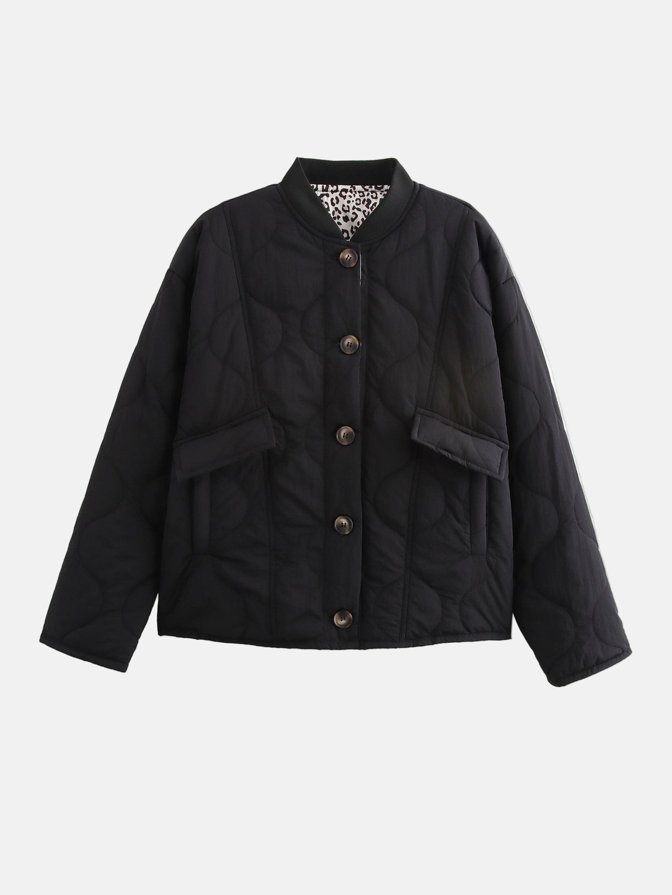 Women’s Quilted Jacket - Reversible Leopard Print - Oversized Casual Outerwear