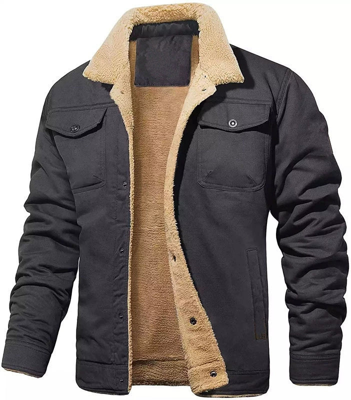 Heren Utility Jacket – Relaxed Fit – Sherpa Kraagvoering – Drukknoopsluiting