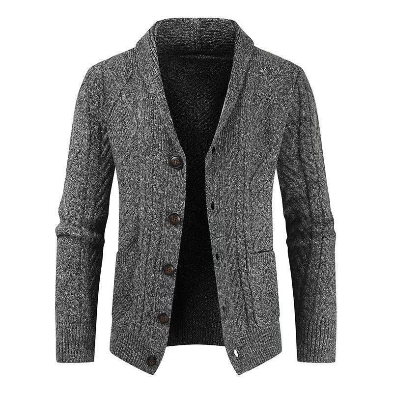 Men's Cardigan – Wool Cable Knit – Regular Fit – Shawl Collar – Button Closure – Pockets
