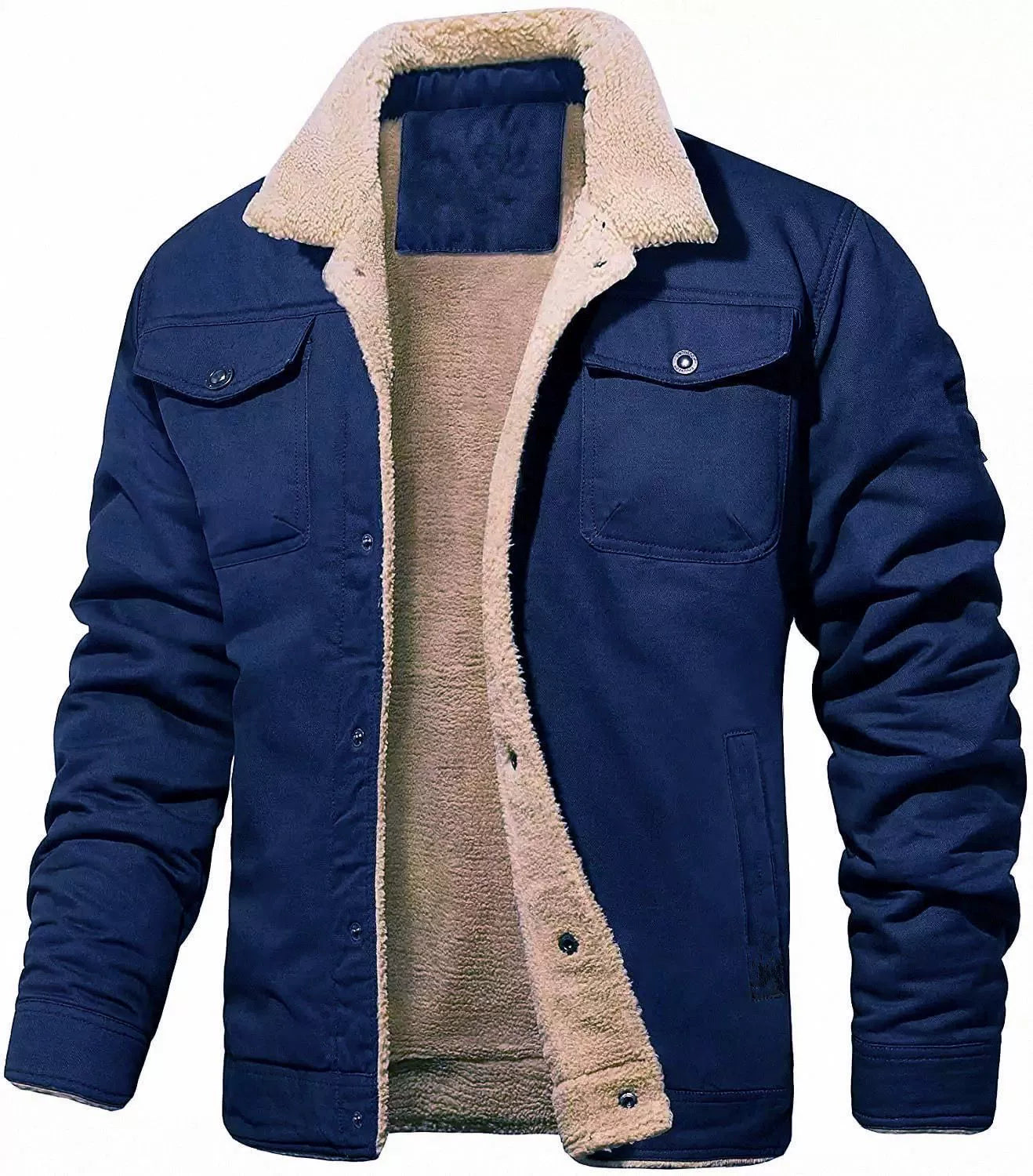 Heren Utility Jacket – Relaxed Fit – Sherpa Kraagvoering – Drukknoopsluiting