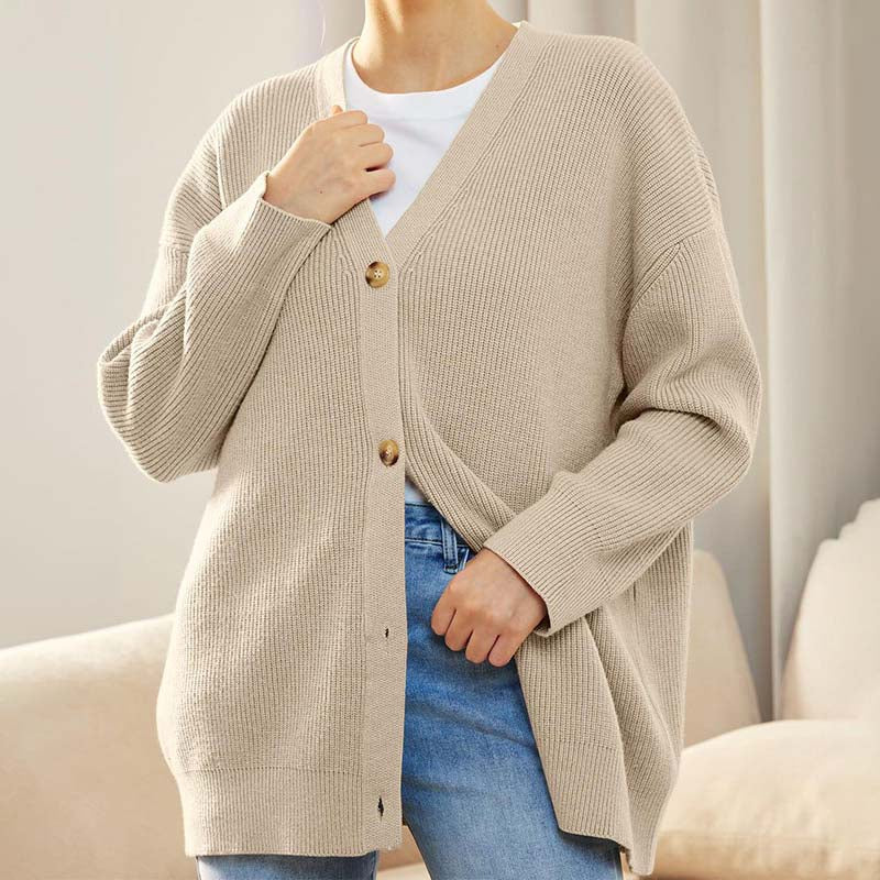 Dames Cardigan – Zacht Gebreid – Oversized Pasvorm – Ribstructuur – V-Hals Met Knopen