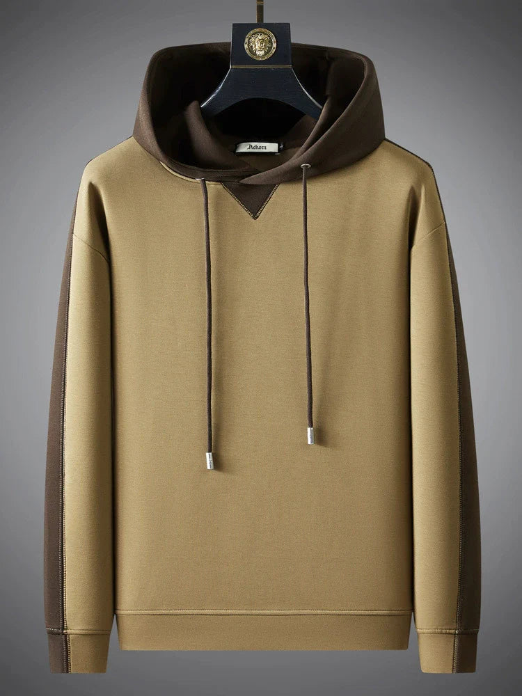 Men's Hoodie – Relaxed Fit – Cotton Blend – Two-Tone Panels – Hood with Drawstring
