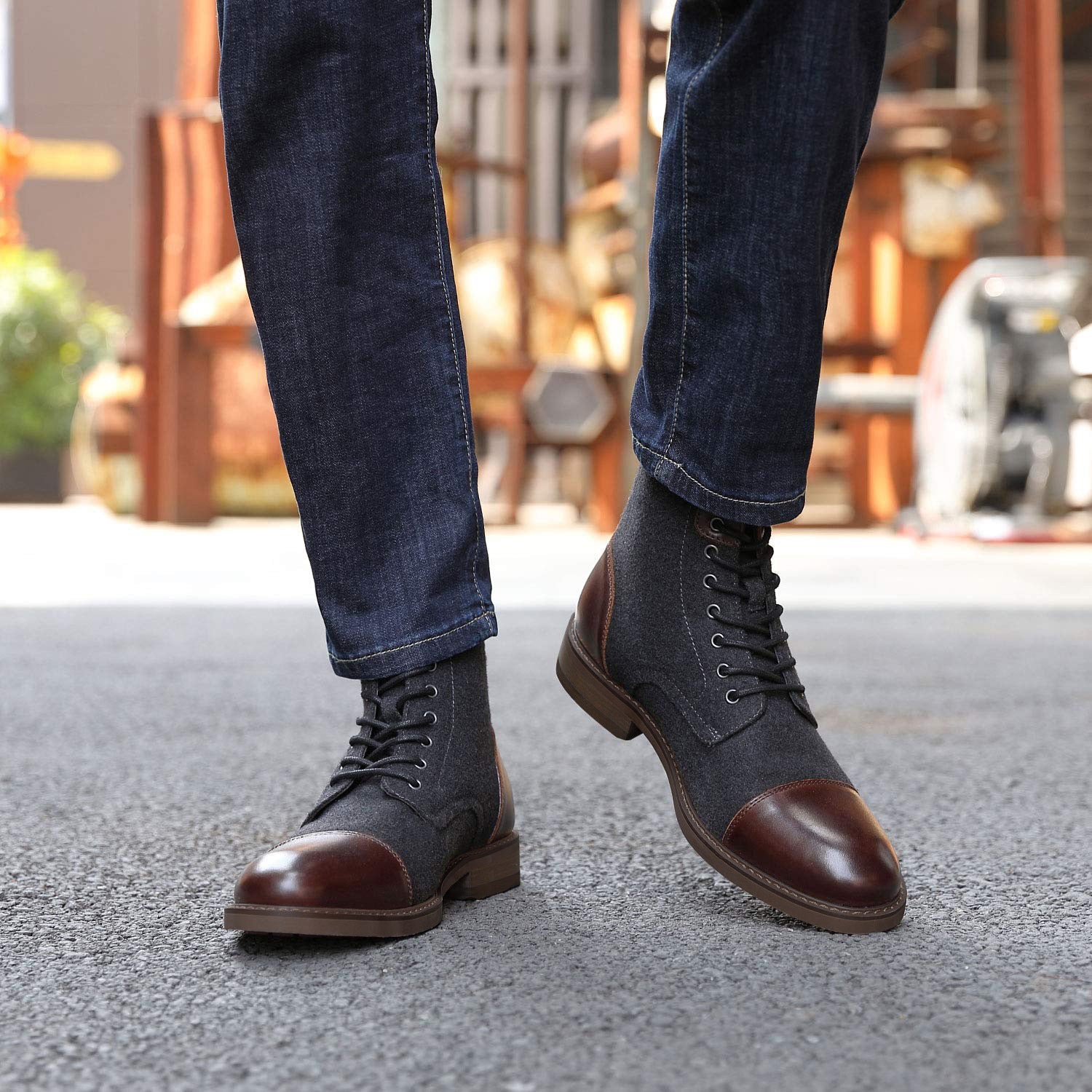 Heren Hoge Sneakers – Klassieke Pasvorm – Vetersluiting – Mix van Leer en Textiel