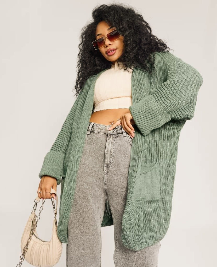 Dames vest – Oversized pasvorm – Gebreid – Ribmouwen – Open voorkant – Met zakken
