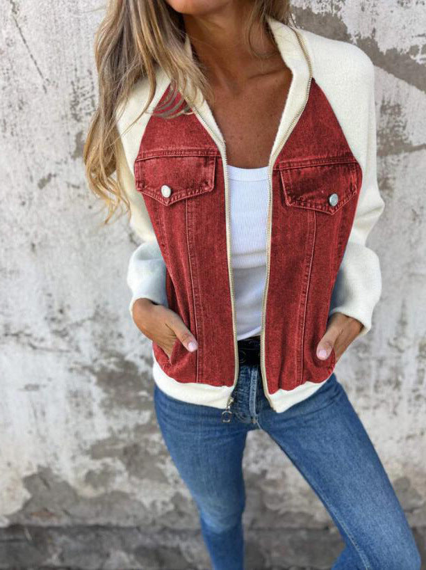 Dames Jas – Wolmix – Denimdetails – Ritssluiting – Heuplengte, Casual Pasvorm