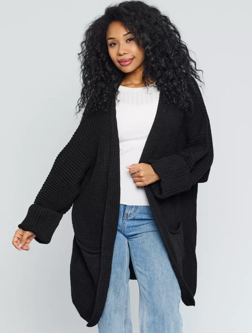 Dames vest – Oversized pasvorm – Gebreid – Ribmouwen – Open voorkant – Met zakken