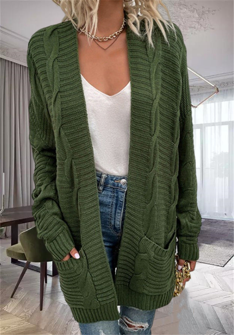 Damesvest – Oversized Pasvorm – Chunky Knit Wol – Open Front met Zakken