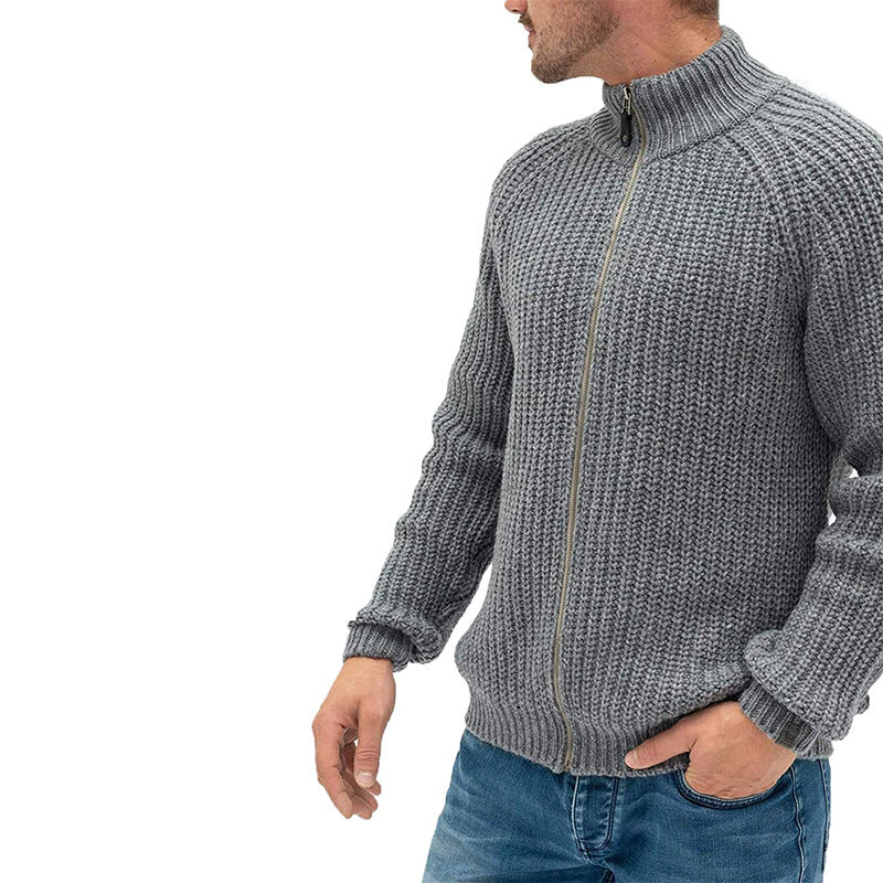 Heren Cardigan – Wol Breisel – Normale Pasvorm – Ritssluiting – Hoge Kraag – Raglanmouw