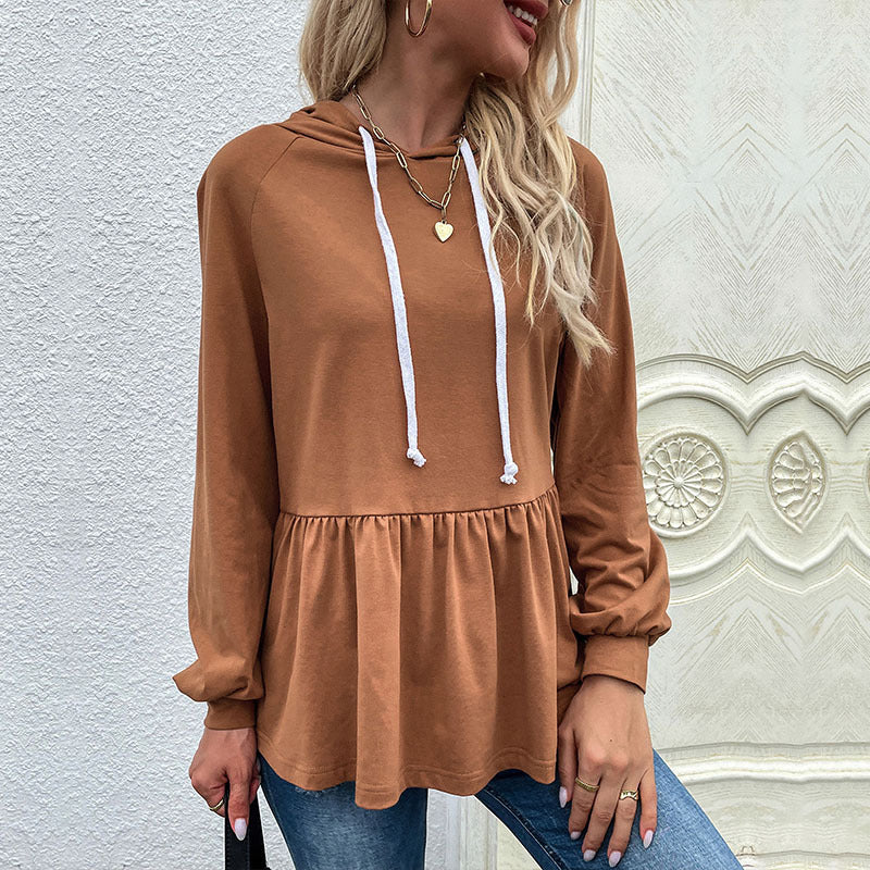 Dames Hoodie – Relaxte Pasvorm – Zacht Gebreid – Ruches – Verstelbare Halslijn
