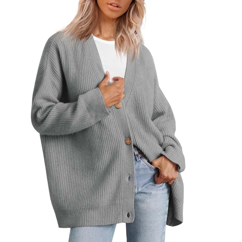 Dames Cardigan – Zacht Gebreid – Oversized Pasvorm – Ribstructuur – V-Hals Met Knopen