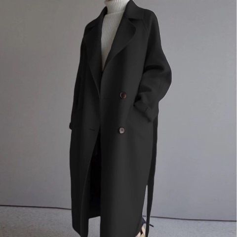 Ladies Overcoat – Wool – Oversized Fit – Double Row Buttons – With Belt