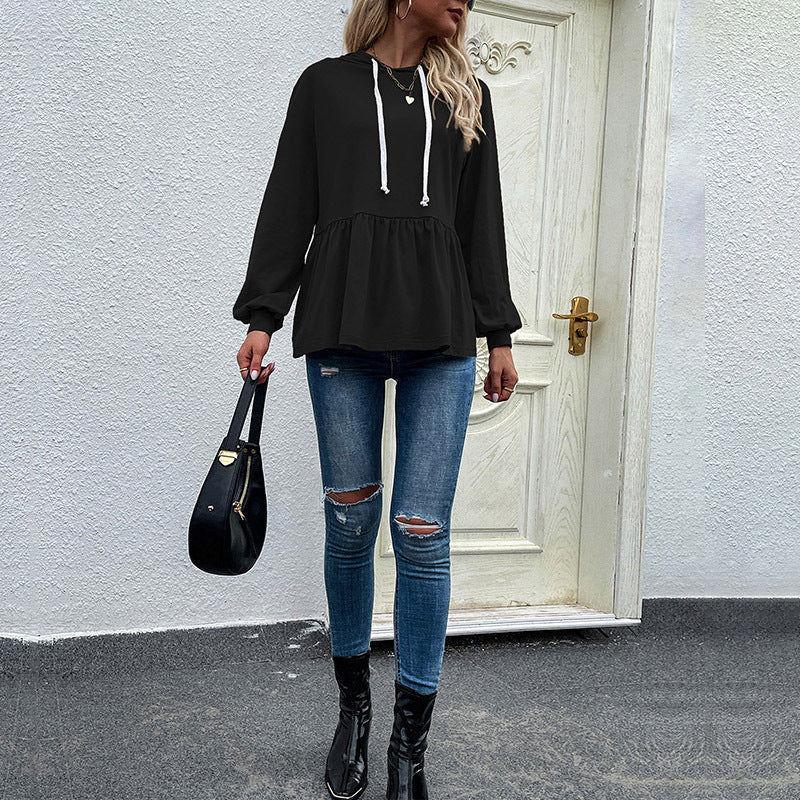 Dames Hoodie – Relaxte Pasvorm – Zacht Gebreid – Ruches – Verstelbare Halslijn