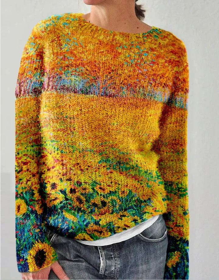 Dames Sweatshirt – Wol – Relaxte Pasvorm – Geborduurde Bloemen – Lange Mouw Casual