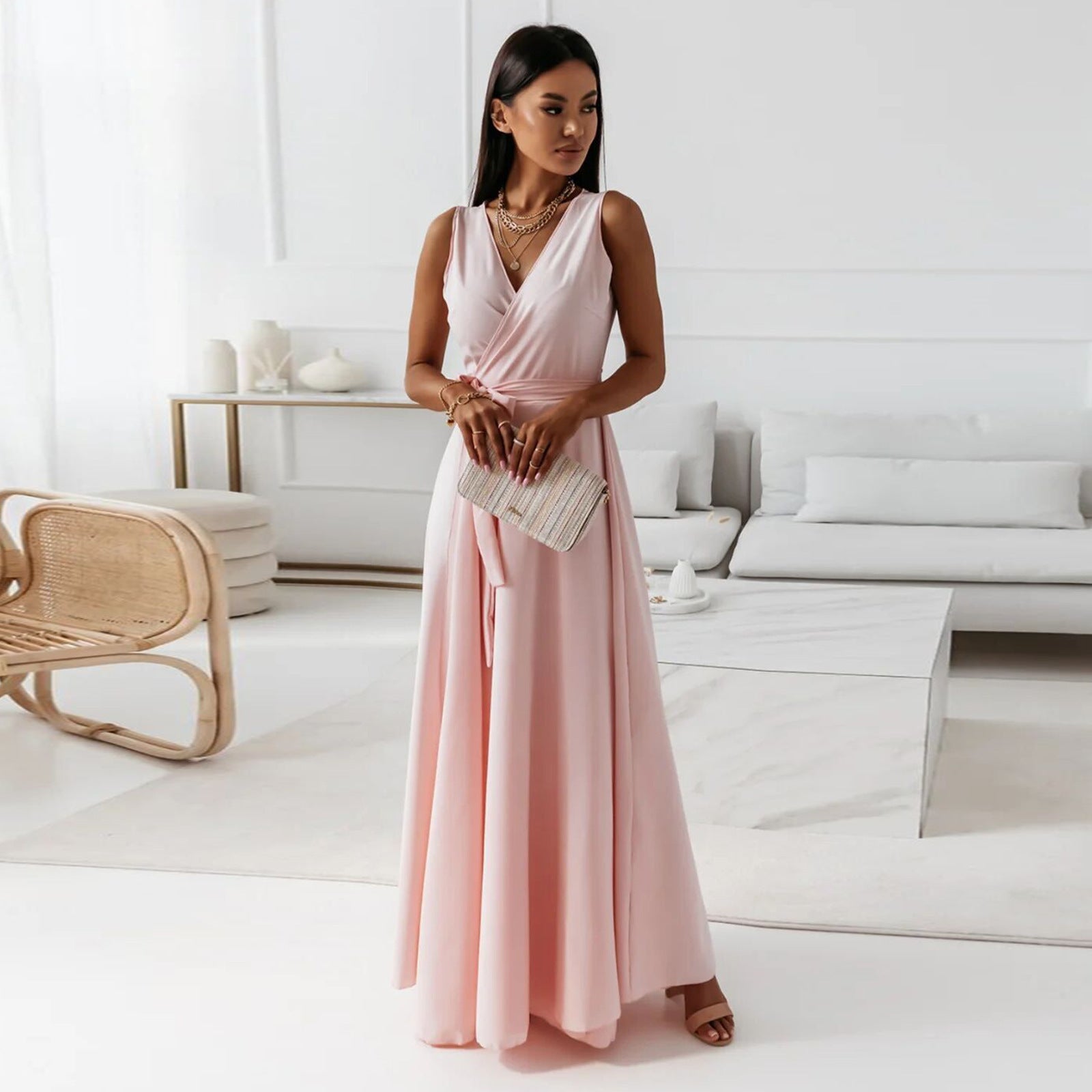 Stijlvolle Dames Maxi Jurk met V-hals