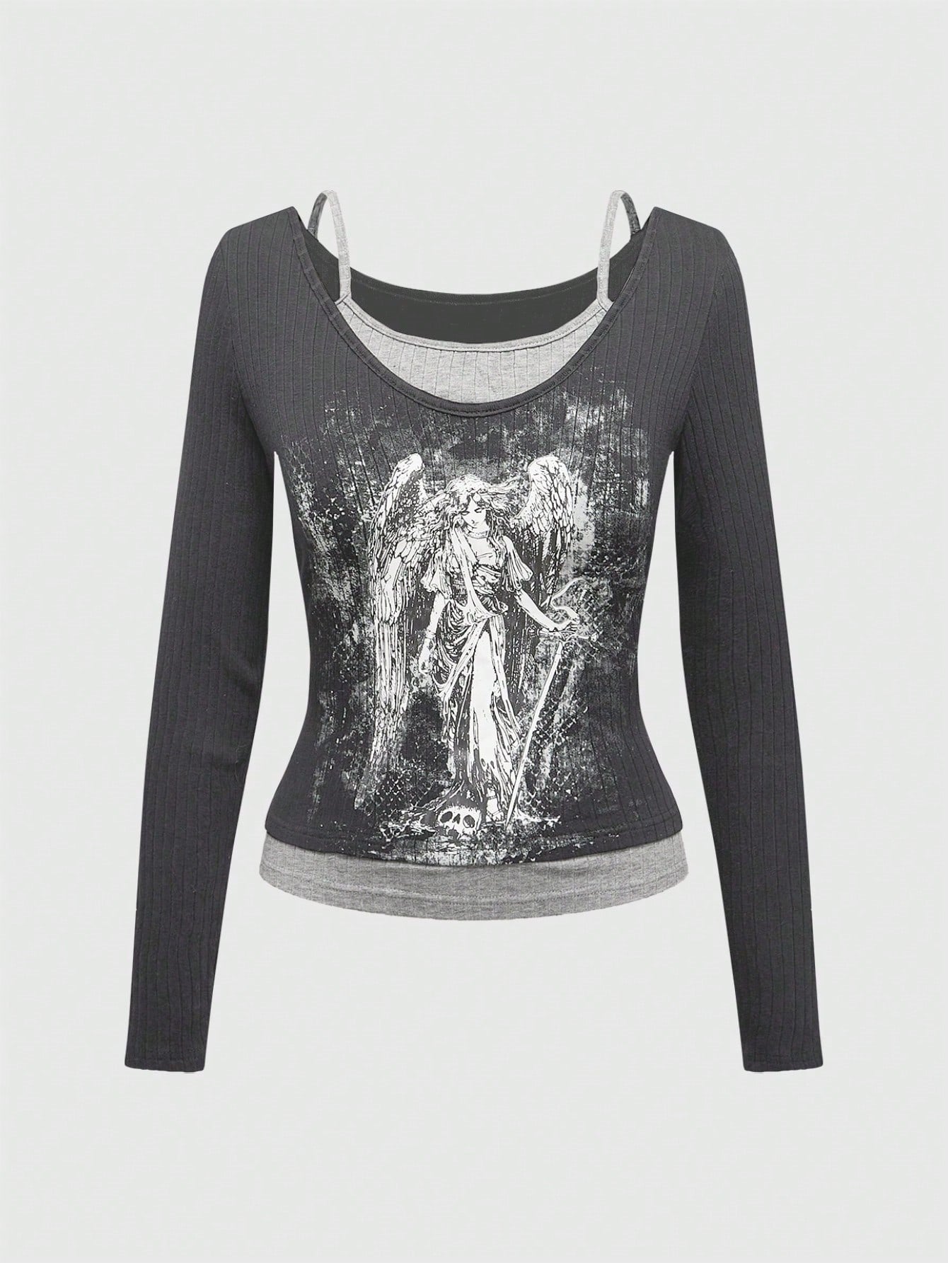 Dames Off-Shoulder Top met Kantlaag en Grafische Print