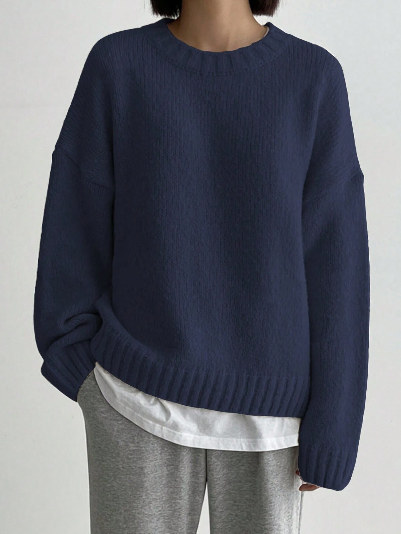 Ladies Pullover Sweater – Oversized Fit – Knitted Wool – Ribbed Edges