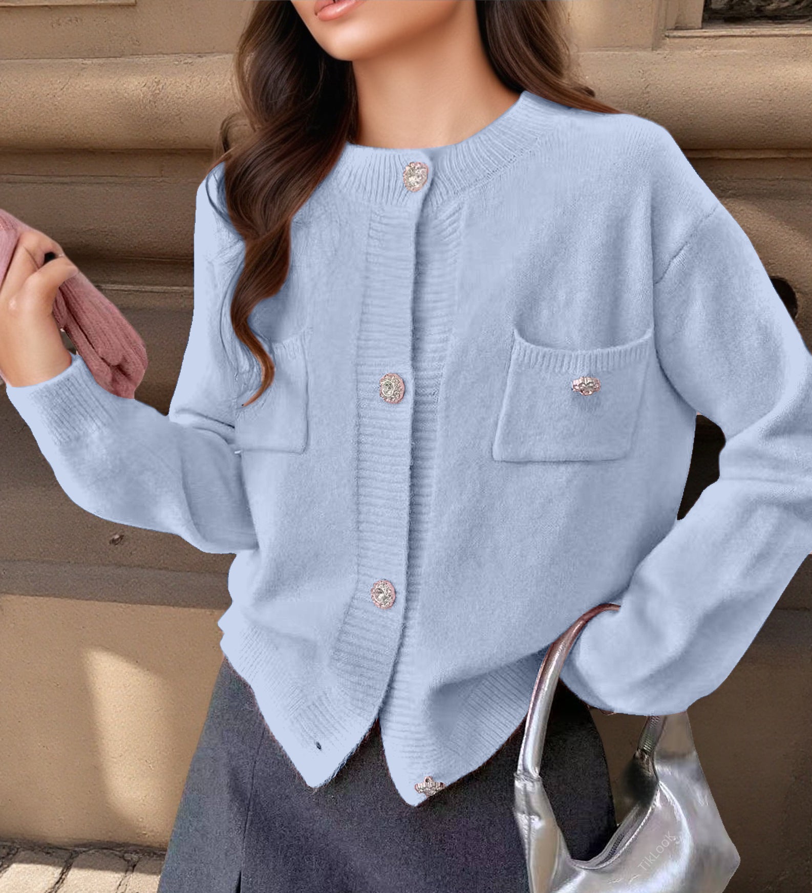 Dames Vest – Wolmix Gebreid – Relaxte Pasvorm – Knoopsluiting – Sierzakken