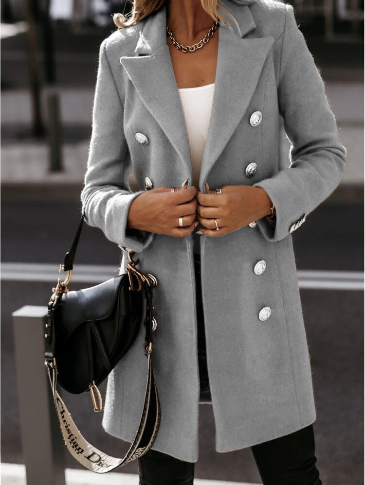 Dames Blazer Jas – Getailleerde Pasvorm – Wol Look – Dubbelrijs – Kraag Met Revers