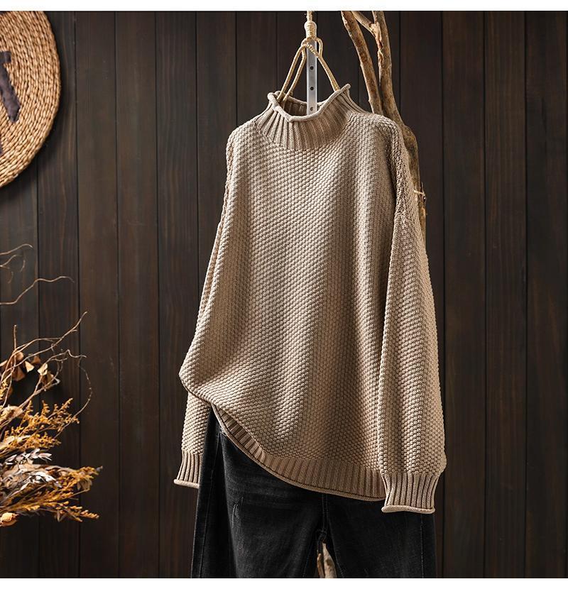 Dames Trui Oversized – Waffle Knit – Hoge Hals – Dolman Mouwen – Geribde Boorden