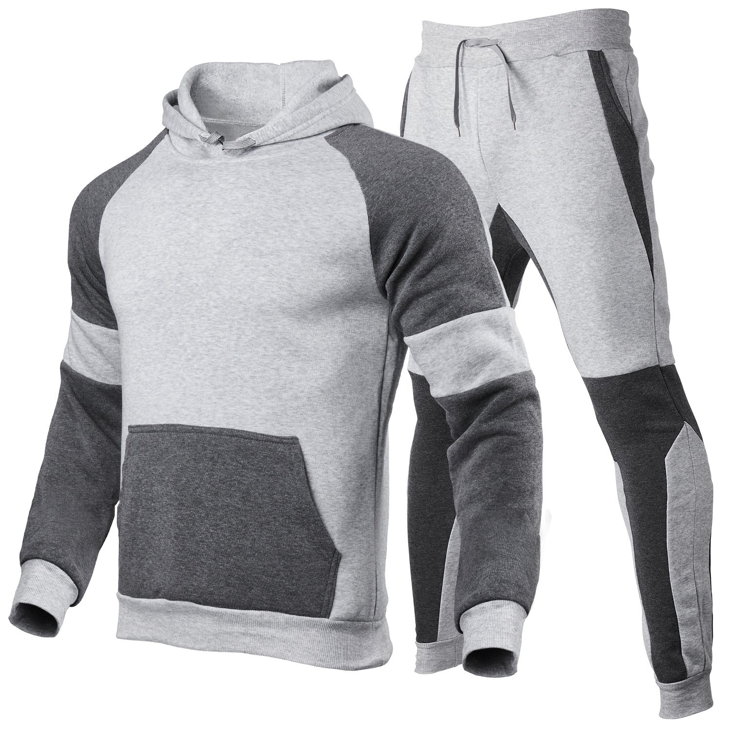 Men's Hoodie and Tracksuit – Relaxed Fit – Cotton Blend – Contrast Seams – Sporty