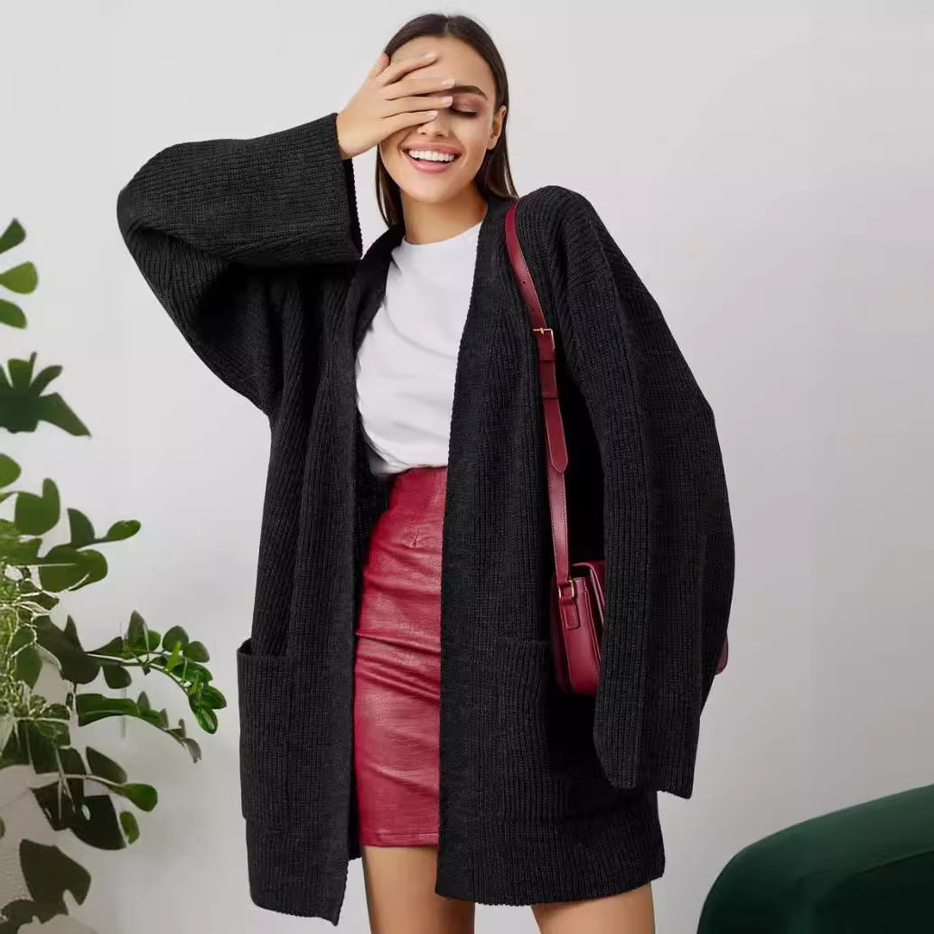 Dames Gebreid Vest – Oversized Pasvorm – Wol Look – Lange Lengte – Steekzakken