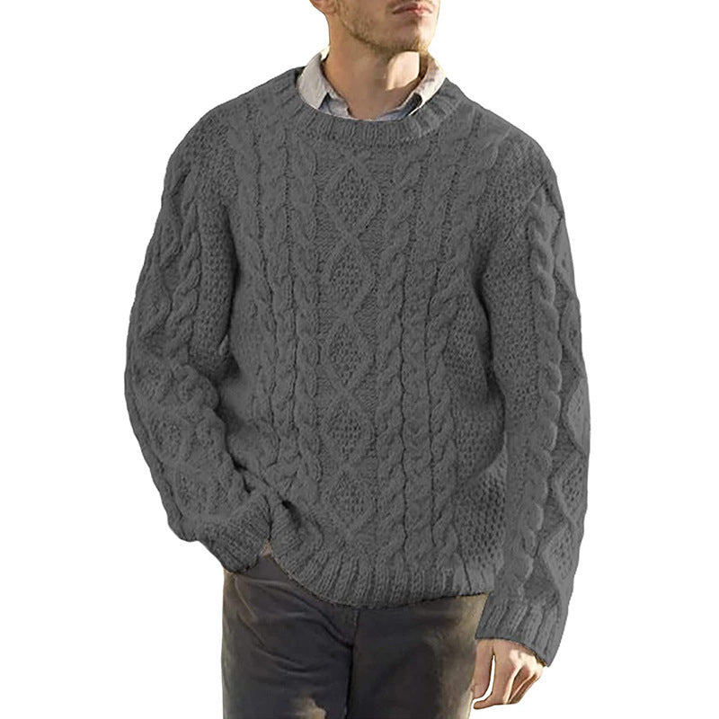 Men's sweater – Oversized fit – Chunky knit – Cable pattern – Round neck long sleeve