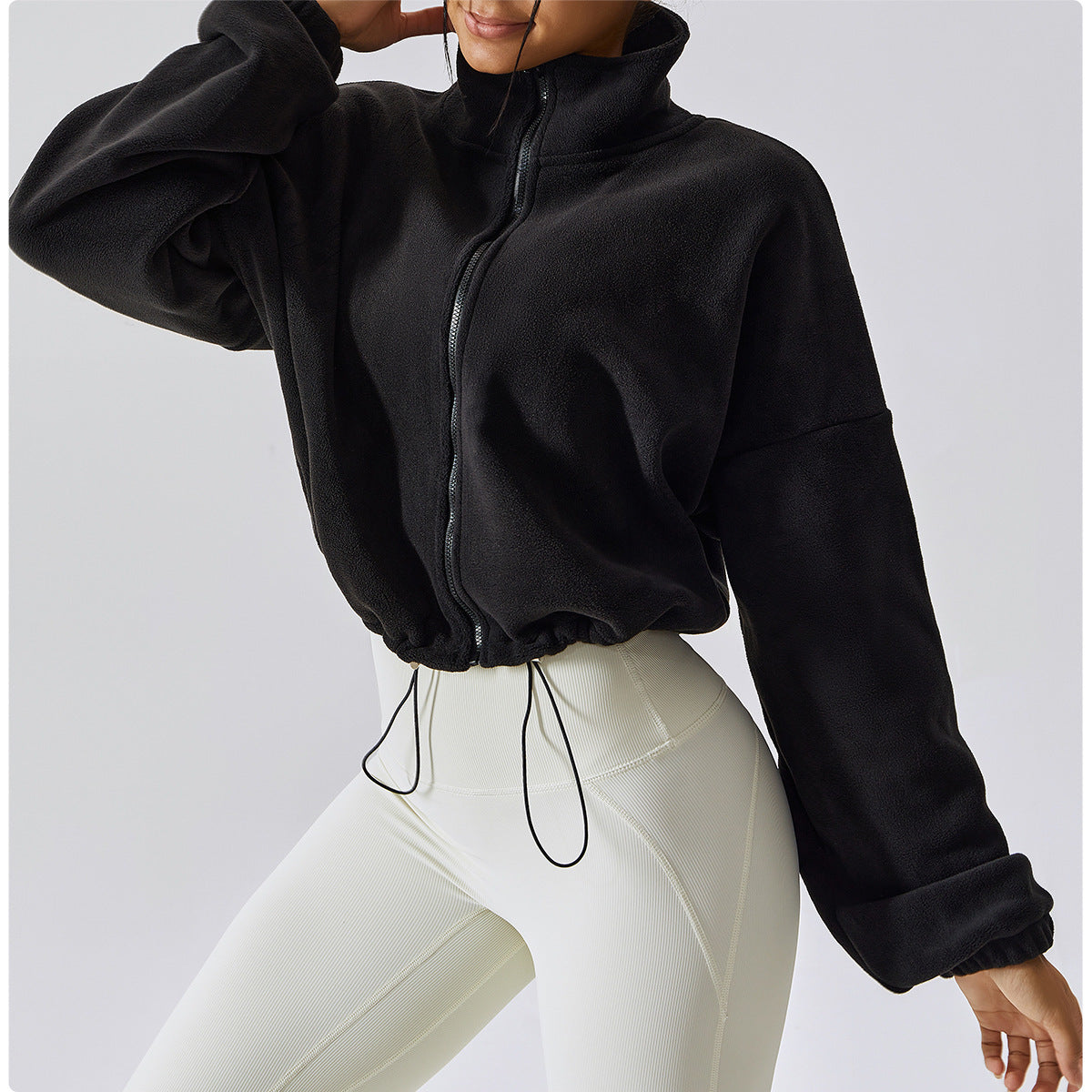 Dames Cropped Jas – Fleece – Los Model – Staande Kraag – Verstelbare Zoom