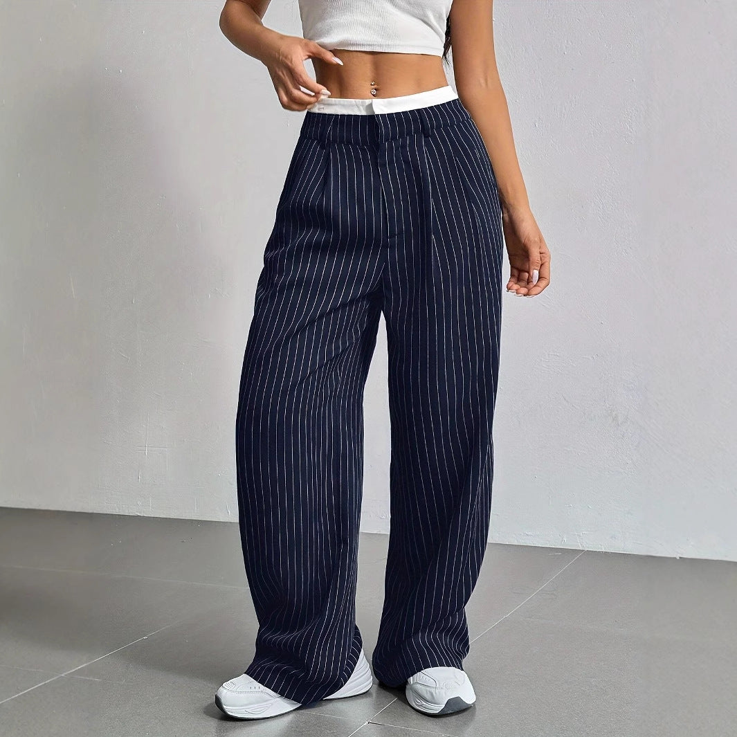 Elegante Wijde Pinstripe Broek voor Dames